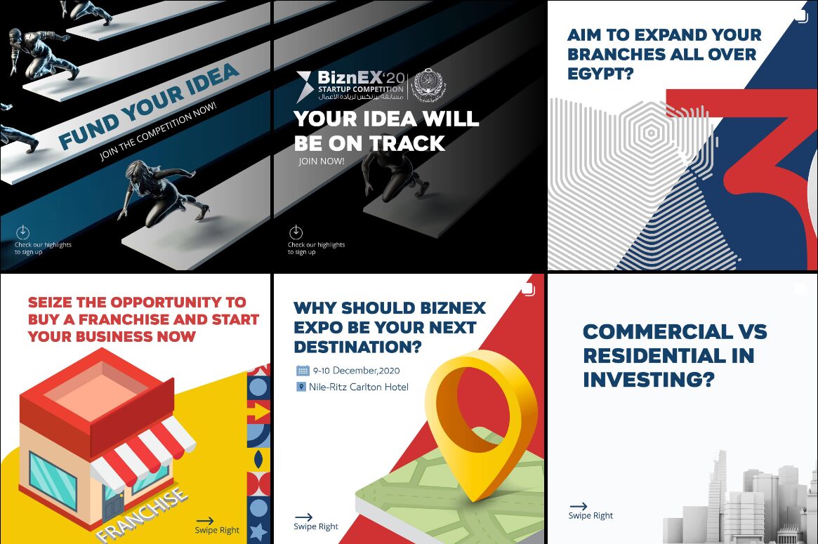 BiznEX startup competition and franchise/expansion campaign creative, bolder art direction.