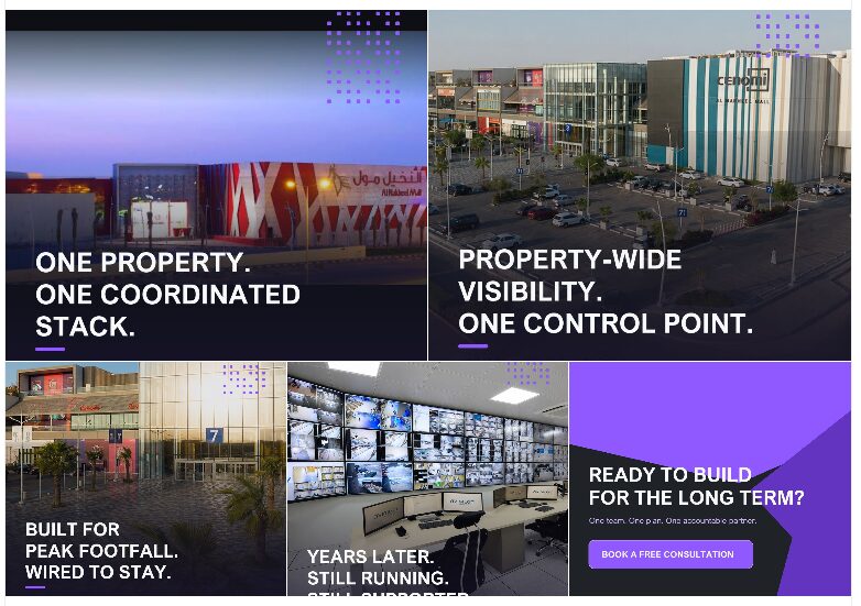 LinkedIn carousel post for the Cenomi project: 'One property. One coordinated stack.'